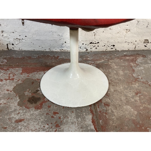 207 - Three 1970s white metal and red fabric upholstered tulip dining chairs