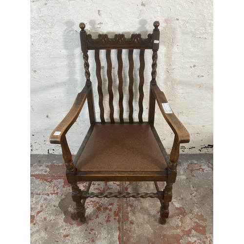 212 - Three chairs, two Edwardian and one early 20th century oak barley twist