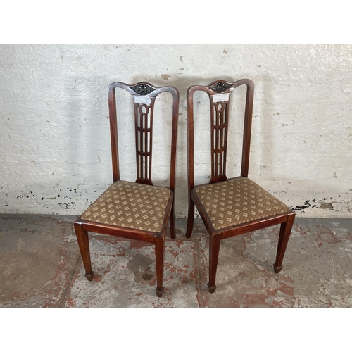 212 - Three chairs, two Edwardian and one early 20th century oak barley twist