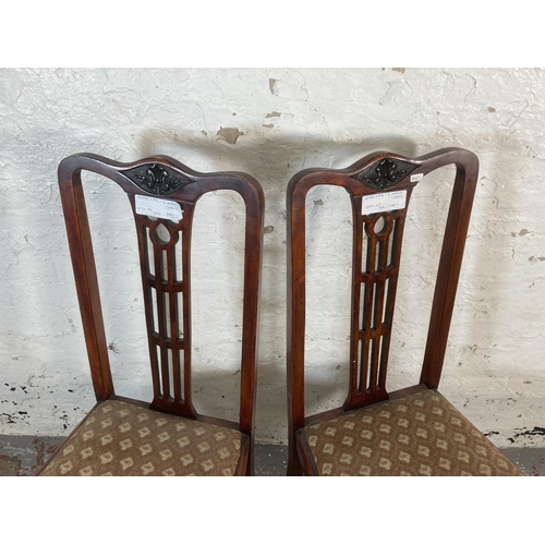 212 - Three chairs, two Edwardian and one early 20th century oak barley twist