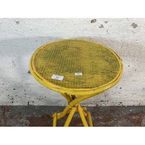 213 - A Victorian yellow painted bamboo circular top side table - approx. 72cm high x 37cm diameter