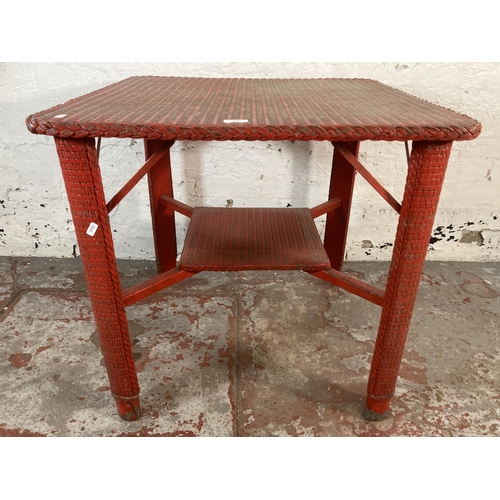 214 - A mid 20th century Lloyd Loom red painted square table - approx. 68cm high x 71cm square