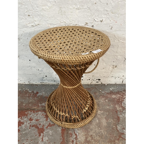 216 - Two mid 20th century wicker stools - approx. 46cm high x 34cm diameter