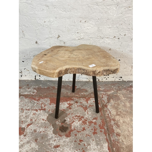 217 - A modern tree slice side table on black metal supports - approx. 45cm high x 51cm wide x 51cm deep