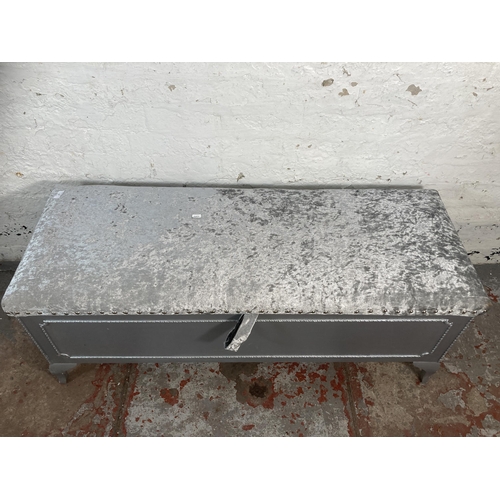 26 - A modern silver and crushed velvet upholstered blanket box - approx. 48cm high x 125cm wide x 47cm d... 