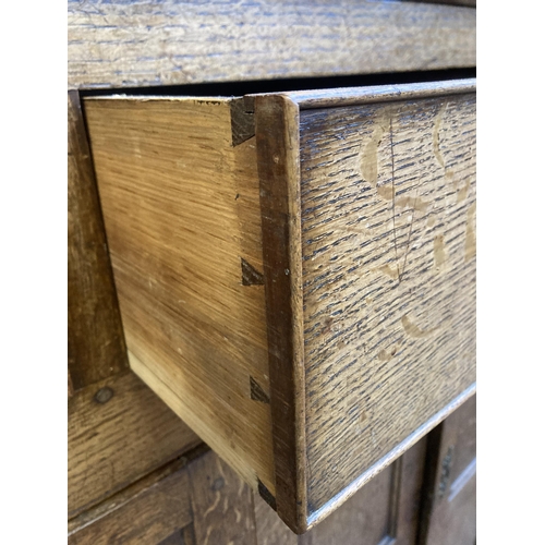 4 - An 18th century Welsh inlaid oak Deuddarn cupboard - approx. 197cm high x 144cm wide x 56cm deep