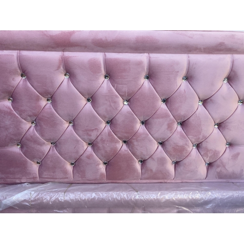 40 - A Zinus pink velvet upholstered double bed frame