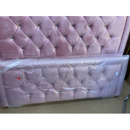 40 - A Zinus pink velvet upholstered double bed frame