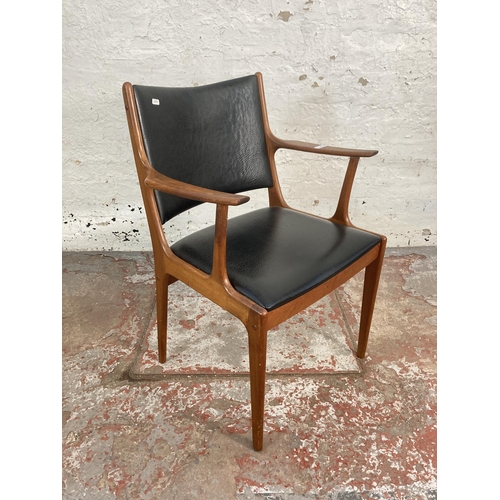 47 - Ten mid 20th century Danish Uldum Møbelfabrik teak and black vinyl dining chairs