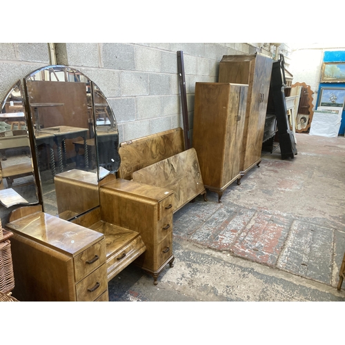 6 - An Art Deco walnut four piece bedroom suite