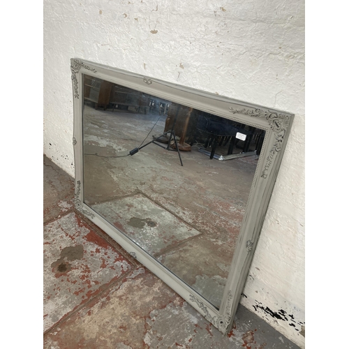 69A - A William Wood Designs grey painted framed bevelled edge wall mirror - approx. 106cm high x 136cm wi... 