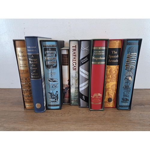 1028 - Nine The Folio Society naval hardback books to include 'Trafalgar', 'The Spanish Armada', Napoleon' ... 