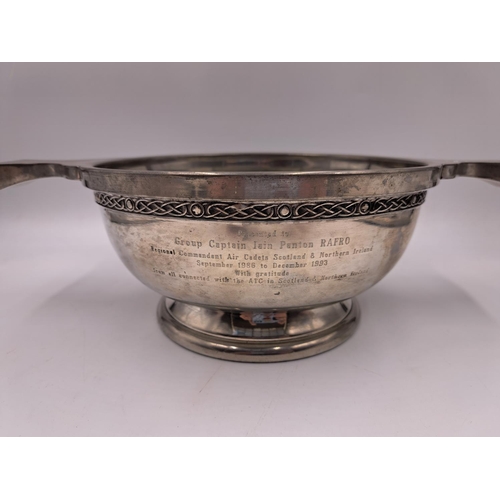 2427 - A late 20th century Culfonia pewter quaich presented to Group Captain Iain Panton RAFRO