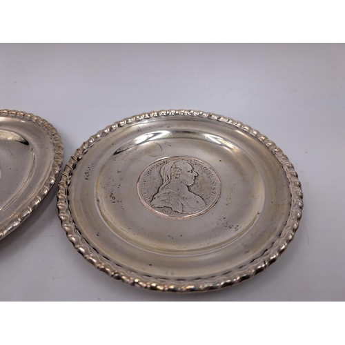 2429 - Two 20th century B.A. Sevadjian Ethiopian .830 silver dishes - approx. 166g and 11cm diameter