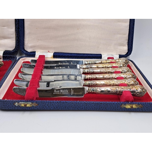 2441 - Two mid 20th century cased Harrison Brothers six piece hallmarked Sheffield silver handled knife and... 