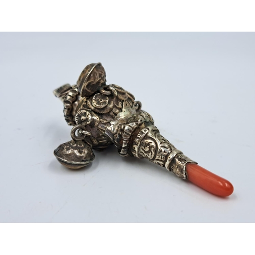 2443 - A late 19th/early 20th century sterling silver and coral baby rattle - approx. gross weight 16g