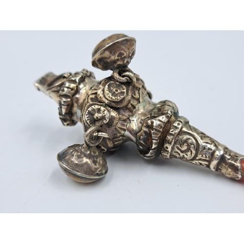 2443 - A late 19th/early 20th century sterling silver and coral baby rattle - approx. gross weight 16g