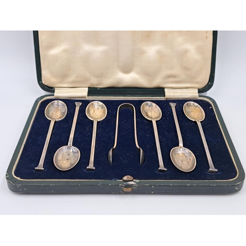 2445 - A cased early 20th century Cooper Brothers & Sons Ltd. hallmarked Sheffield silver seven piece cutle... 