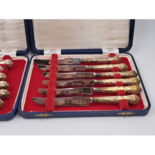 2447 - Two mid 20th century cased Harrison Brothers six piece hallmarked Sheffield silver handled knife and... 