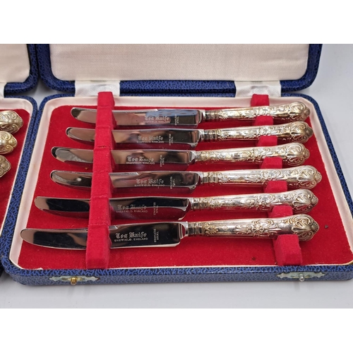 2448 - Two mid 20th century cased Harrison Brothers six piece hallmarked Sheffield silver handled knife and... 