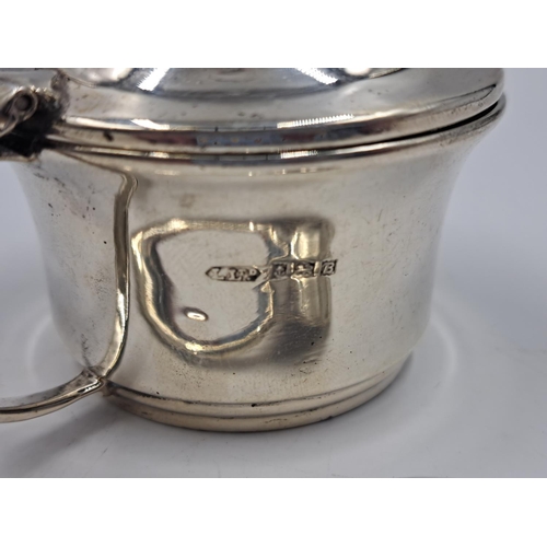 2498 - A Lanson Ltd. hallmarked Birmingham silver condiment pot with spoon and blue glass insert - approx. ... 