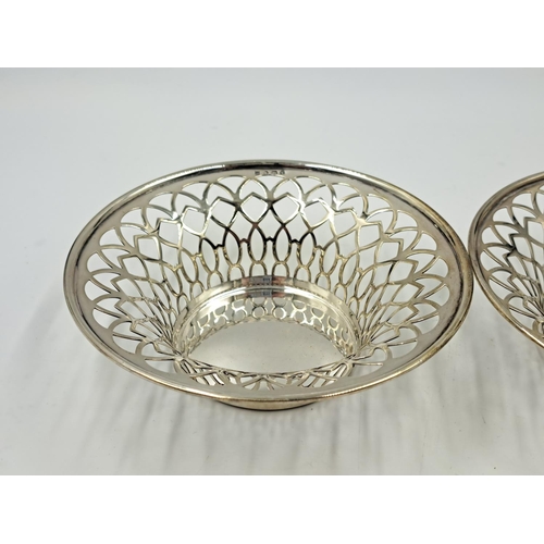 2501 - A pair of George V Charles S Green & Co. Ltd. hallmarked Birmingham pierced silver bon bon dishes, d... 