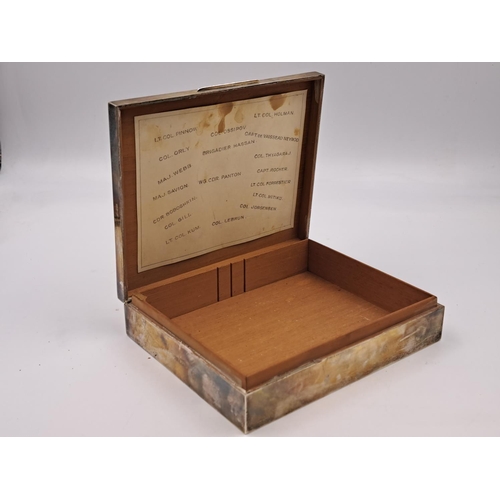 2507 - A mid 20th century Walker & Hall hallmarked Sheffield silver cigar box presented to Wing Commander I... 