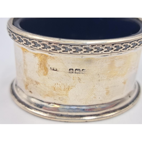 2514 - Two Docker & Burn Ltd. hallmarked Birmingham silver condiment pots with spoons and glass inserts, da... 