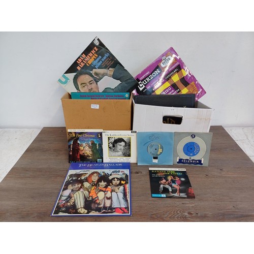 363 - Two boxes containing vinyl records to include The Beatles 'Ballads', classical (see spine images for... 