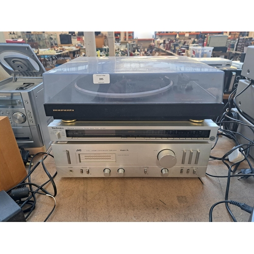 395 - Three items of vintage hi-fi, one Marantz TT42 two-speed turntable, one Technics ST-S4T two-band Qua... 