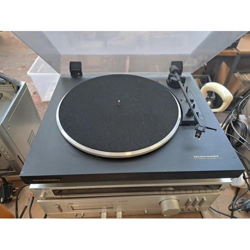 395 - Three items of vintage hi-fi, one Marantz TT42 two-speed turntable, one Technics ST-S4T two-band Qua... 