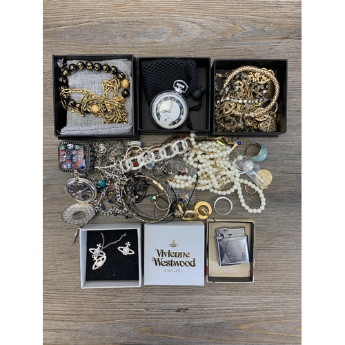 934 - A collection of costume jewellery and watches to include vintage Ingersoll pocket watch, simulated p... 