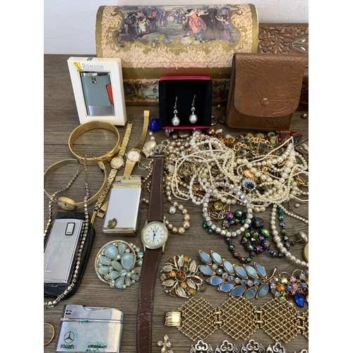 948 - A collection of vintage costume jewellery, watches and collectables to include Hollywood white metal... 