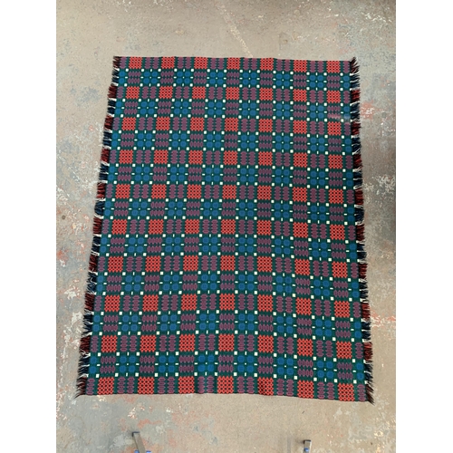 950 - A mid 20th century double sided Welsh blanket - approx. 220cm x 170cm