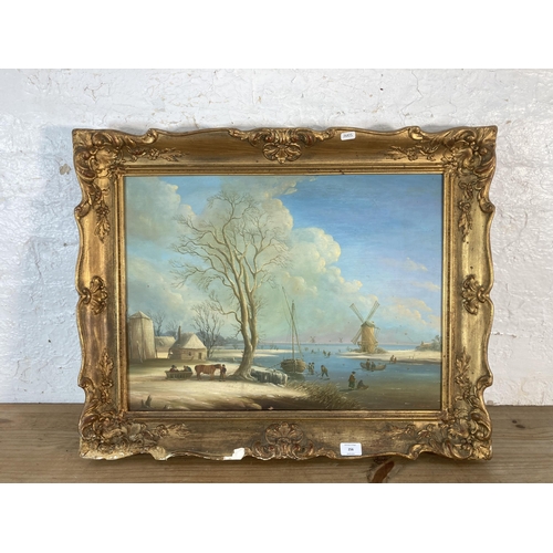 256 - A gilt framed R. Marshall oil on board - approx. 60cm high x 75cm wide