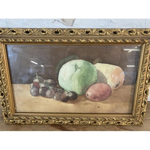 258 - Four framed watercolours to include fruit still life etc.