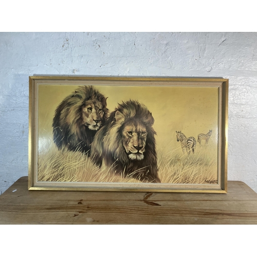 261 - A mid 20th century framed Parkhurst lion and zebra print - approx. 68cm high x 121cm wide