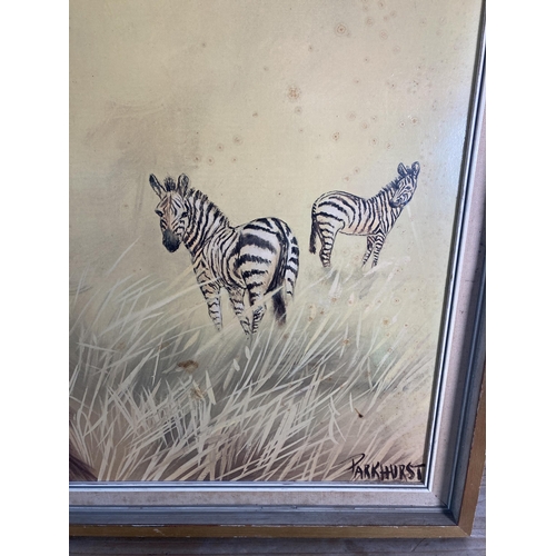 261 - A mid 20th century framed Parkhurst lion and zebra print - approx. 68cm high x 121cm wide