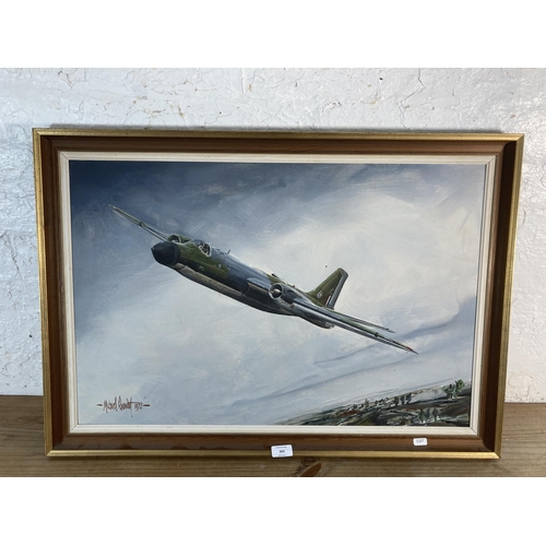 263 - A framed Michael Rondot original aviation oil on board, dated 1972 - approx. 59cm high x 84cm wide