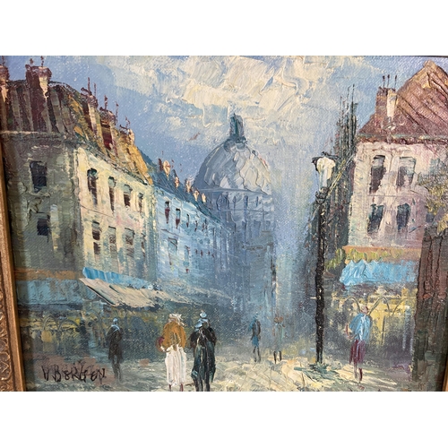 265 - Three framed paintings, two watercolours and one Parisian scene acrylic on canvas - largest approx. ... 