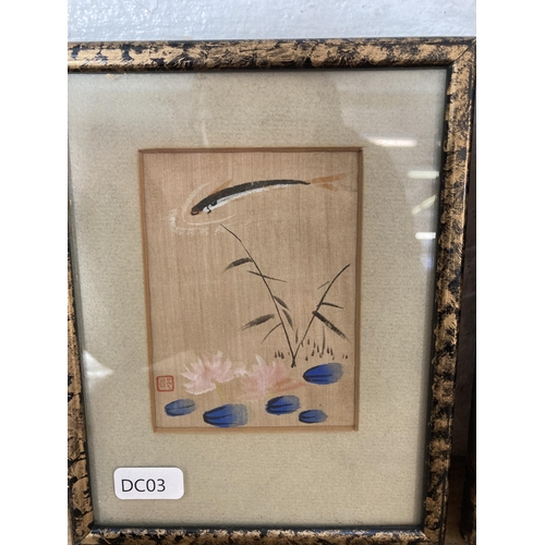 278 - Five framed Oriental silk paintings - approx. 18cm high x 14cm wide