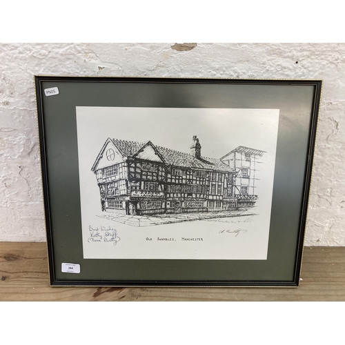 284 - A framed Old Shambles, Manchester print signed 