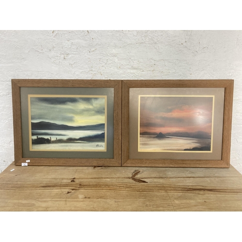 289 - Two 1970s wooden framed landscape scene watercolours signed lower right - approx. 58cm high x 72cm w... 