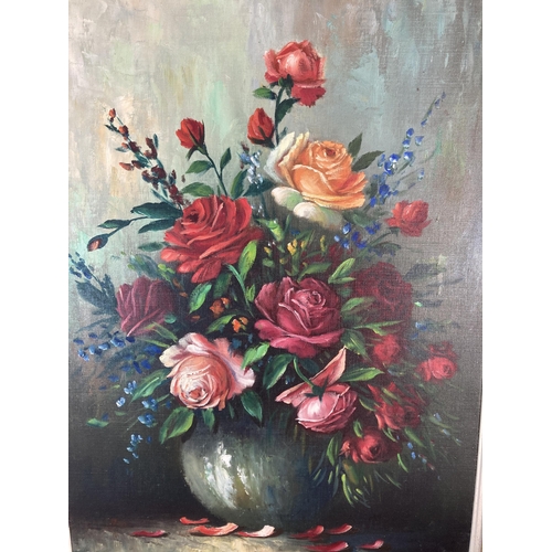 293 - A gilt framed floral still life oil on canvas signed A. Debeuf - approx. 88cm high x 67cm wide