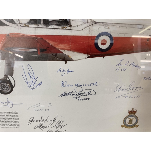 297 - A framed Dugald Cameron Chipmunk T.10 aviation print with signatures - approx. 40cm high x 55cm wide