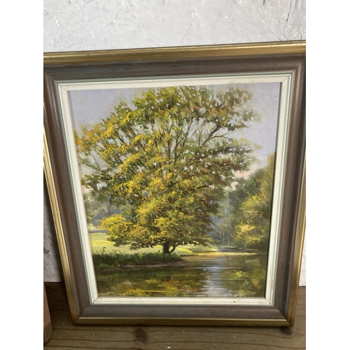 300 - Four framed F.D. Oliver landscape scene oil paintings - largest approx. 47cm high x 57cm wide