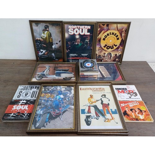 350 - A collection of MOD and Northern Soul CDs and framed memorabilia; CDs to include 'Northern Soul - 20... 