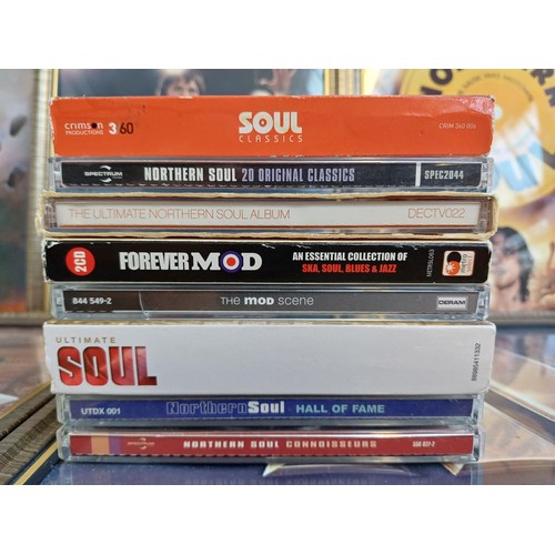 350 - A collection of MOD and Northern Soul CDs and framed memorabilia; CDs to include 'Northern Soul - 20... 