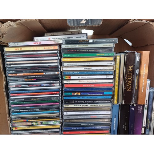 365 - Three boxes containing DVDs and CDs to include Mumford & Sons, Gorillaz, Embrace, Bruno Mars, Plan B... 