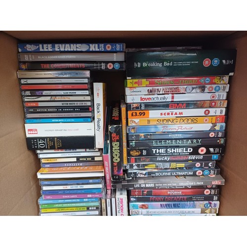 365 - Three boxes containing DVDs and CDs to include Mumford & Sons, Gorillaz, Embrace, Bruno Mars, Plan B... 